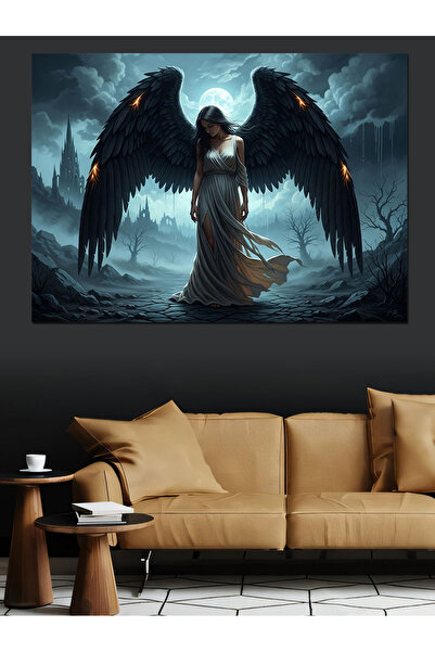 Artmeg Black Winged Guardian Angel Decorative Canvas - Mdf Wood Painting
