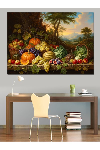 Artmeg Coș decorativ cu fructe de recoltă de toamnă luxuriantă - Masă din lem...