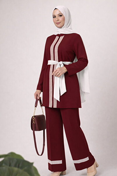 Nulivez Women's 4-Piece Set – Patterned Detailed Tunic, Trousers, Belt and Sc...