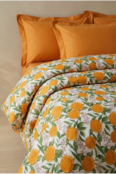 NESCO Turuncu Portakal Pamuk King Size 220x240 Nevresim Takımı | 180x200x30 L...