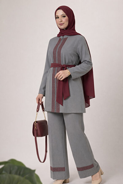 Nulivez Women's 4-Piece Set – Patterned Detailed Tunic, Trousers, Belt and Sc...