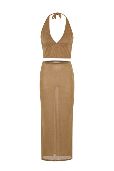 AQUELLA Glittery Gold Cropped - Skirt Set