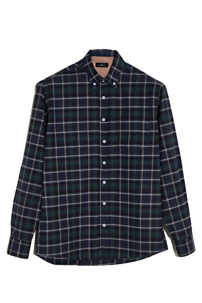 Tudors Men's Regular Fit Classic Cut Button Lapel Small Checkered Cotton Shirt