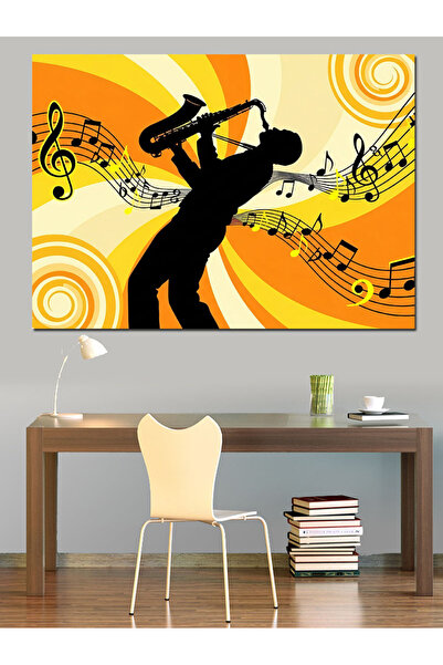 Artmeg Siluetă decorativă de muzician negru care cântă la saxofon - Pânză dec...