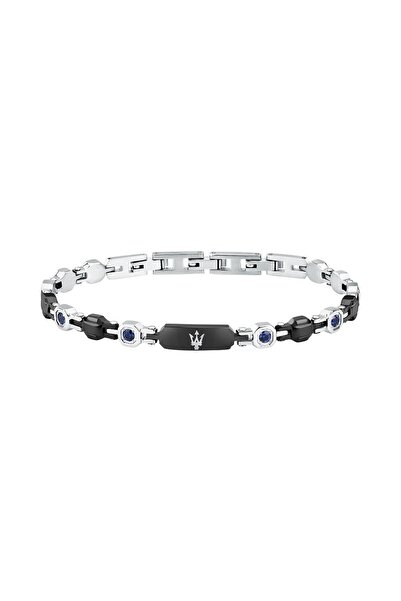 Maserati Sapphire bracelet, silver stainless steel, black, 4 sapphire stones,...