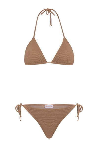 AQUELLA Сребристо-бежов комплект бикини с набори на гърба