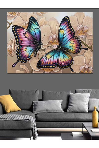 Artmeg Pânză decorativă cu doi fluturi mari cu aripi colorate - Tablou din le...