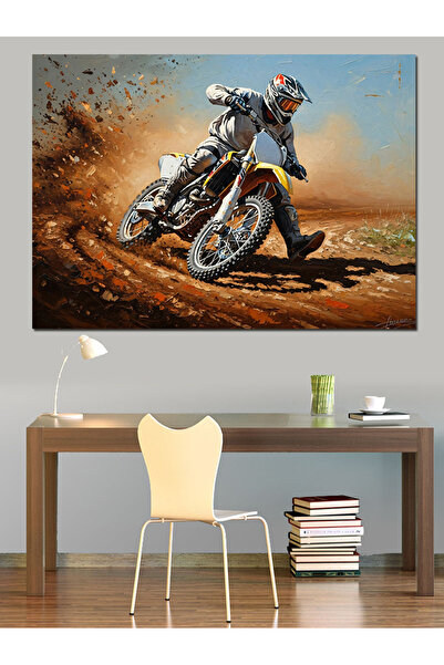 Artmeg Διακοσμητικός καμβάς "Motorcross Racer on the Muddy Road" - Ξύλινος πί...
