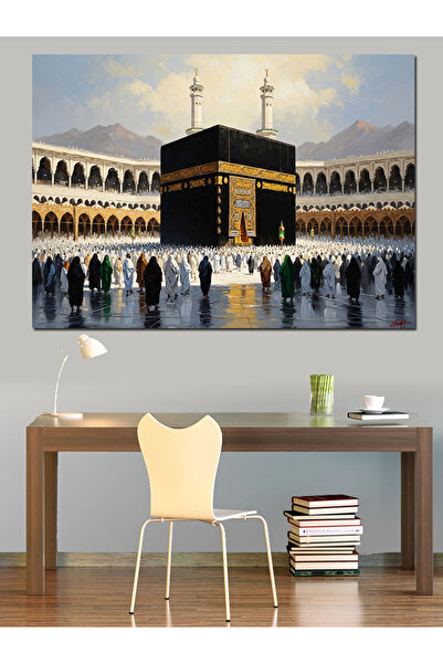 Artmeg Mekke Kabe Ve Kalabalık Cemaat Dekoratif Kanvas - Mdf Ahşap Tablo