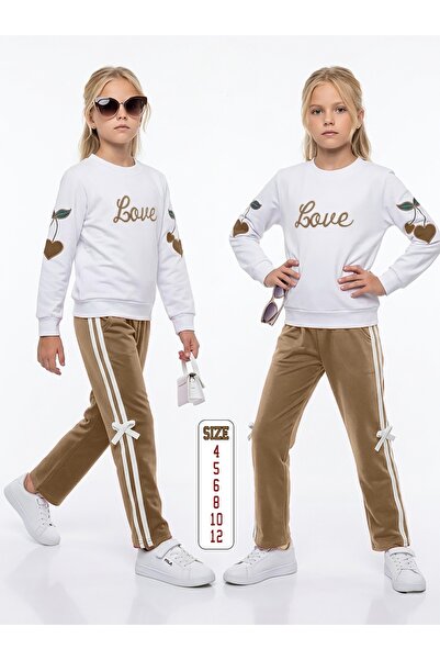 Rayan & Hoor Style Girl's'Love' Embroidered Cute Tracksuit Set with Stripes a...