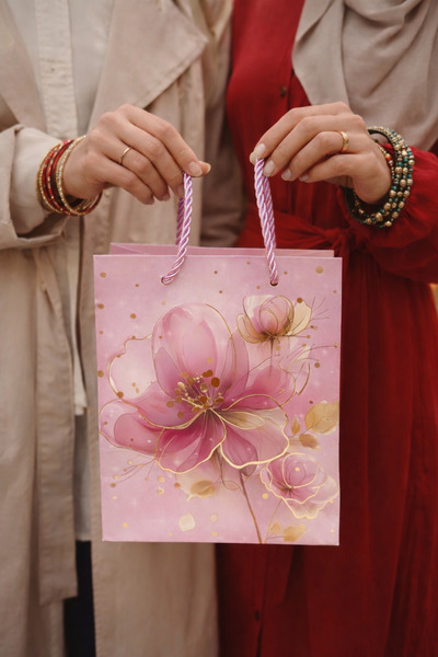 BİLGİ K K كرتون فاخر حقيبة برباط وردي اللون D منقوش هدية حقيبة مقاس كبير 26x3...