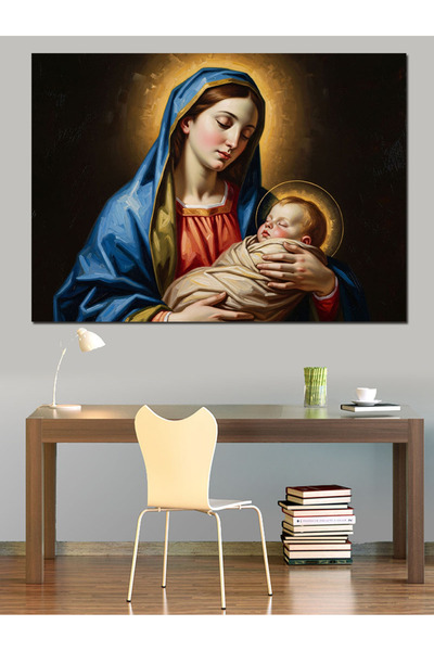 Artmeg Tablou decorativ Fecioara Maria și Pruncul Isus - Tablou din lemn MDF