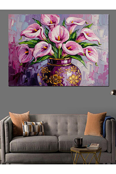 Artmeg Tablou decorativ cu buchet de flori de crini roz - Tablou din lemn MDF