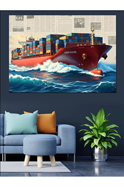 Artmeg Pânză decorativă cu navă portcontainer care se plimbă pe mare ondulată...