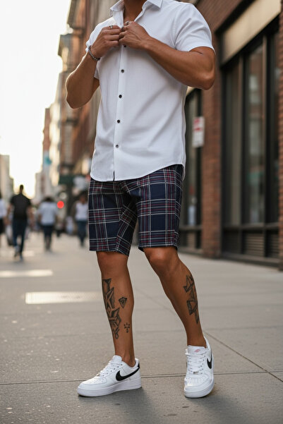 dehaine Men's casual Slim Fit checked trousers, 13122 Navy blue