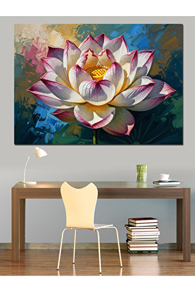 Artmeg Pânză decorativă cu floare de lotus masivă pe apă - Tablou din lemn MDF