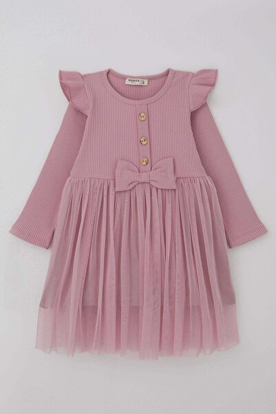 Breeze Κοριτσίστικο μακρυμάνικο φόρεμα με φιόγκο στον ώμο, για 3-8 ετών, ροζ ...