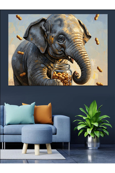 Artmeg Elefant gri drăguț care colectează alune - Pânză decorativă - Masă din...