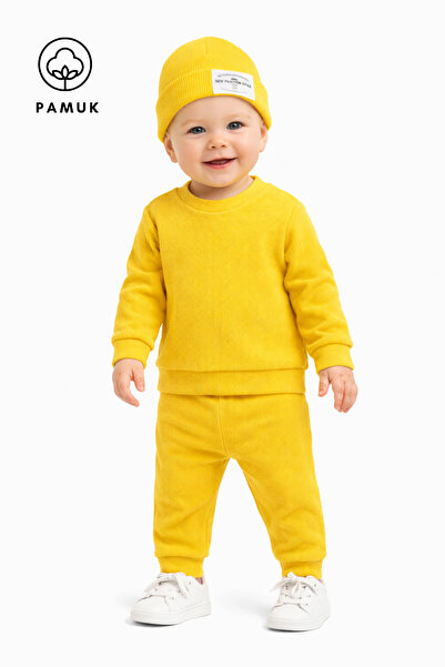 HK HOPKİDS Baby Boy Girl Ribbed Basic Seasonal Hat Bottom Top Set