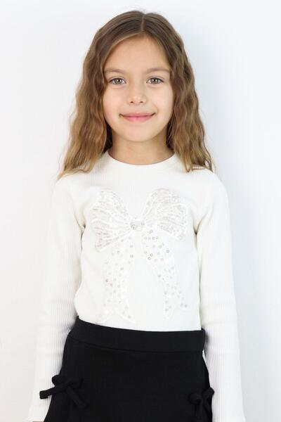 Breeze Devojčica majica dugih rukava sa šljokicama i vezom u obliku mašne, uz...