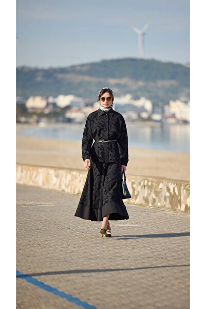 MissWhence Guipure Detailed Skirt Set 39306 Black