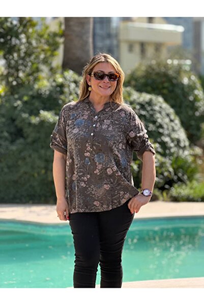 Punta Otantik Yg14075 Italian Three Button P Cotton K Linen Blouse Brown