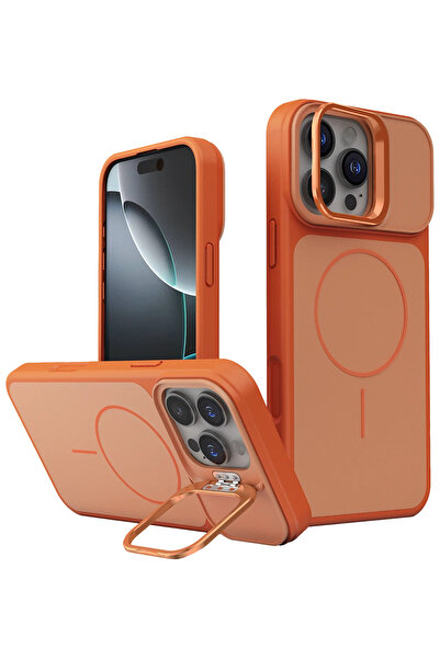 Fuchsia Pale Magneticsafe Stand Cover Compatible with iPhone 16 Pro Max - Orange