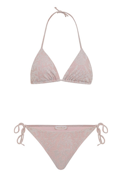 AQUELLA Textured Glittery powder triangle bikini set