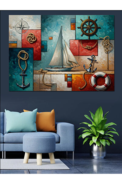 Artmeg Sailor Themed Rustic Wall Decor Decorative Canvas - Mdf Wood Table