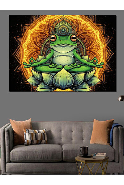 Artmeg Pictură decorativă pe pânză cu broască meditând și mandala - Pictură p...