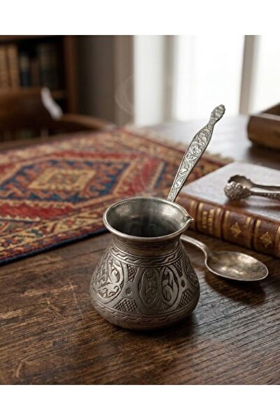 ESKİ YENİ ANTİK Ottoman Motif Hand Embossed Copper Coffee Pot – 3-Cup Traditi...