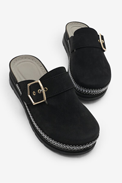 Tonny Black Women's Black PU Sole Comfortable Fit Buckled Slipper