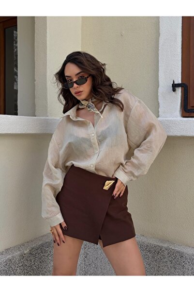 minaaise قميص نسائي كبير الحجم شفاف مخطط تاش 31036