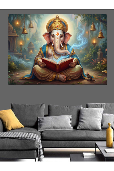Artmeg Pânză decorativă Ganesha cu cap de elefant citind o carte - Masă din l...