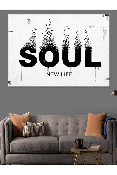 Artmeg Soul New Life Pânză Decorativă cu Tipografie Modernă - Masă din Lemn MDF
