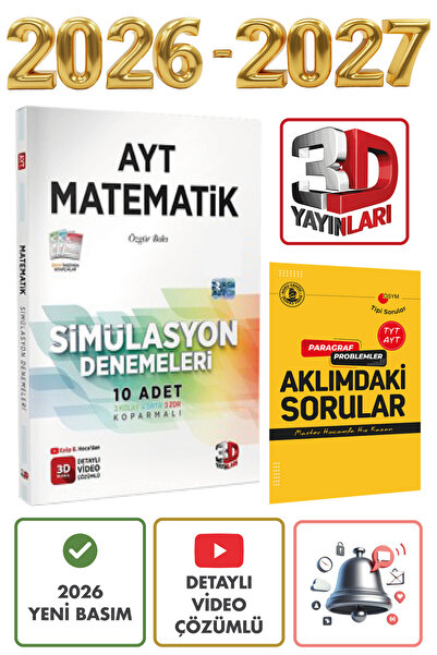 3D Yayınları AYT 3D Simülasyon Matematik Denemeleri ÖSYM Tarzında 10 Adet Deneme