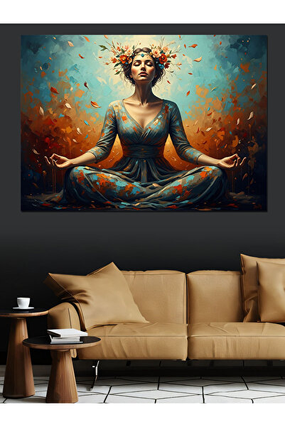 Artmeg Femeie care practică yoga și pânză decorativă energetică - Masă din le...