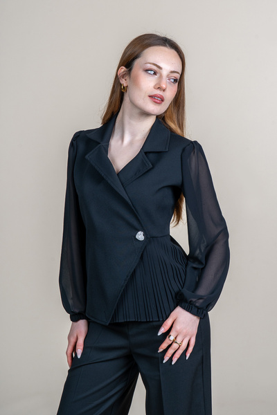 MissVina Chiffon Jacket with Sleeves, Collar, Single Button Detail Blouse Jac...