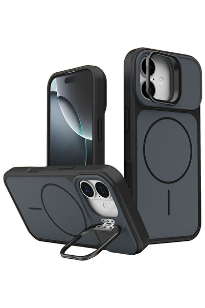 Fuchsia غطاء حماية متوافق مع آيفون 17 مع حامل مغناطيسي - أسود