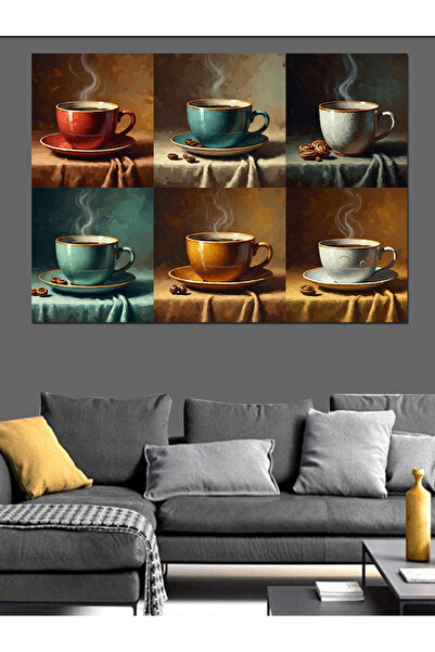 Artmeg Cesti de cafea în șase culori diferite, pânză decorativă - Tablou din ...