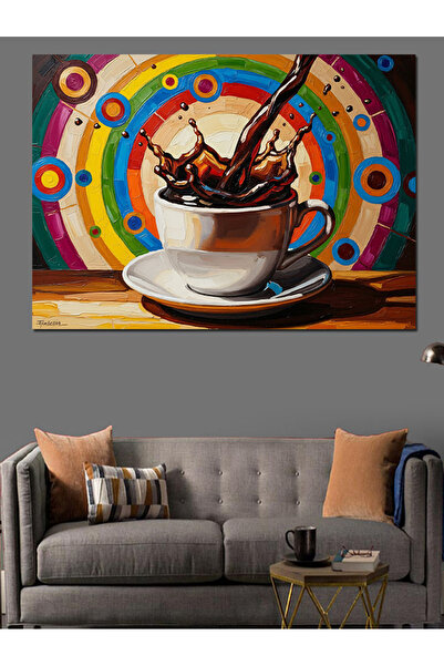 Artmeg Cană de cafea pe fundal curcubeu - Tablou decorativ din lemn MDF