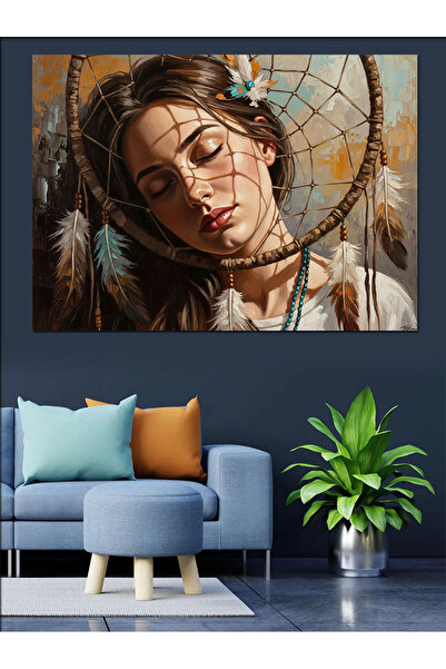 Artmeg Διακοσμητικός καμβάς "Dream Catcher and Dreaming Girl" - Ξύλινος πίνακ...