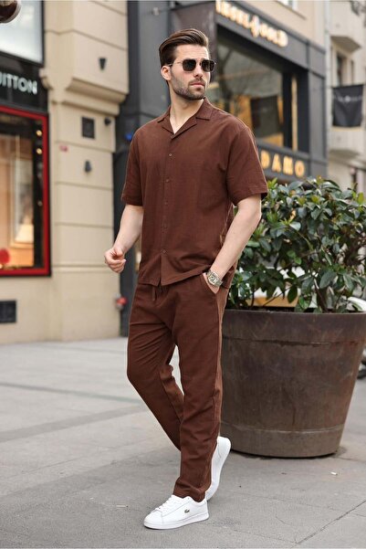 Madmext Bitter Brown over Fit Men's Shirt Set E7303