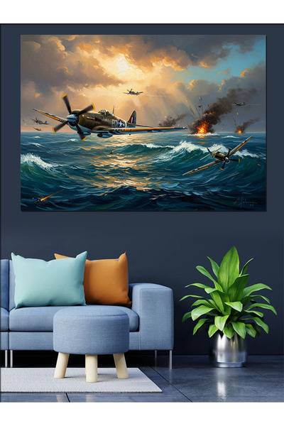 Artmeg Pânză decorativă cu scenă de avarie a unei aeronave pe mare furtunoasă...