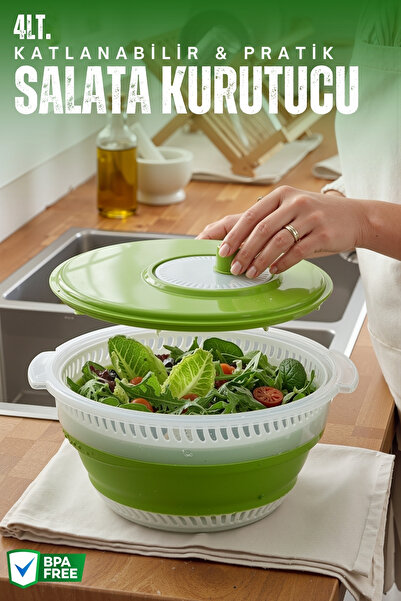 Nandy Home Katlanabilir Salata Kurutma Kabı 4 Lt Sebze Yıkama ve Süzme Aparatı