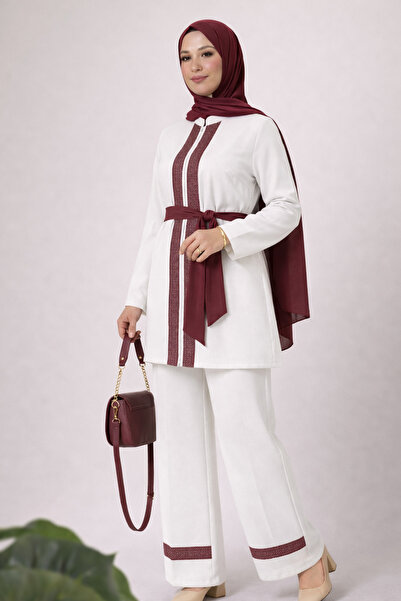 Nulivez Women's 4-Piece Set – Patterned Detailed Tunic, Trousers, Belt and Sc...