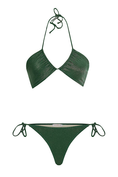 AQUELLA Halter Neck Glittery Green Bikini Set
