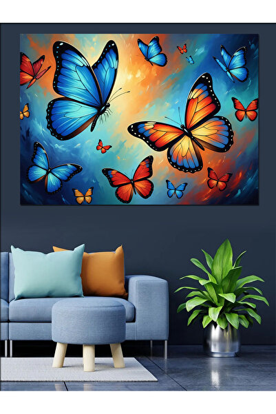 Artmeg Pictură cu fluturi estetici cu aripi albastre, pânză decorativă - Tabl...