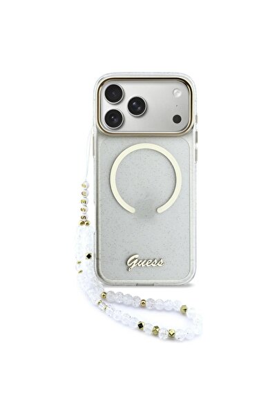 Guess IML Glitters MagSafe Strap Case for iPhone 17 Pro Max - Clear
