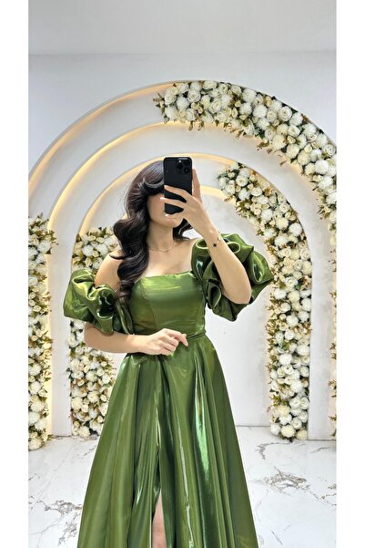 ABİYECİM ABİYE ABİYE- Balon kol straplez tafta kumaş